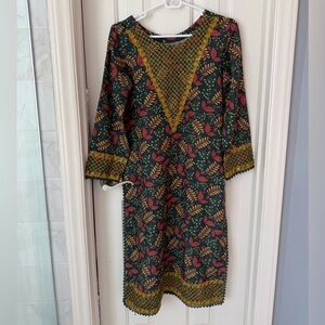 Womens Kurta Green Floral Side Slit 3/4 Sleeve, Small, Flaws